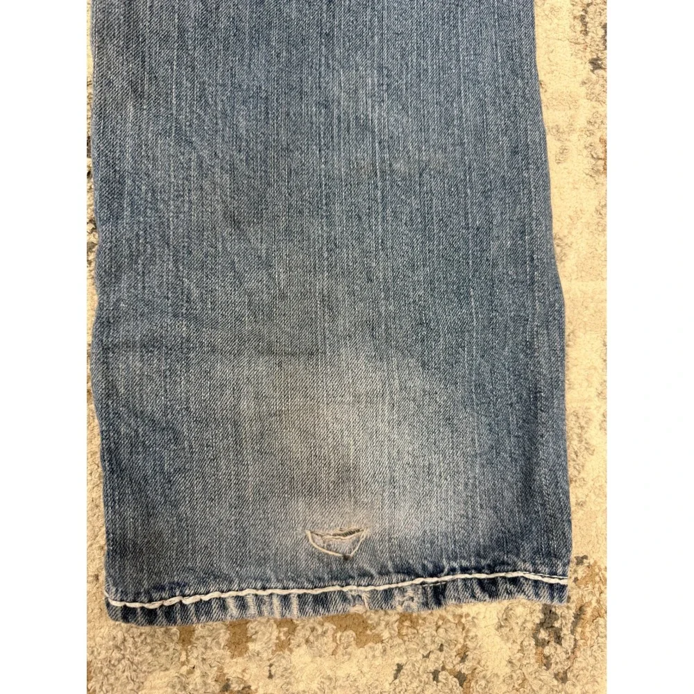 True Religion Straight Leg Jeans Mens 38 Medium‎ Wash White Contrast Stitch Y2K